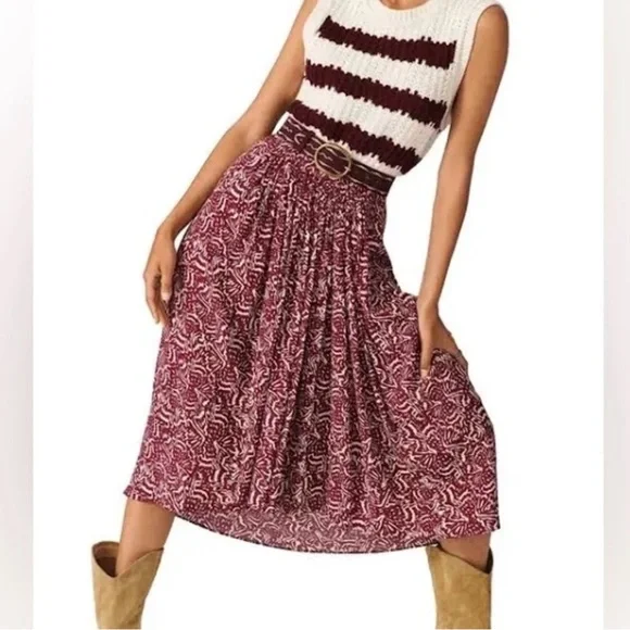 BA+SH Lenny midi-skirt asymmetrical abstract floral print MEDIUM  NWT - Picture 2 of 14